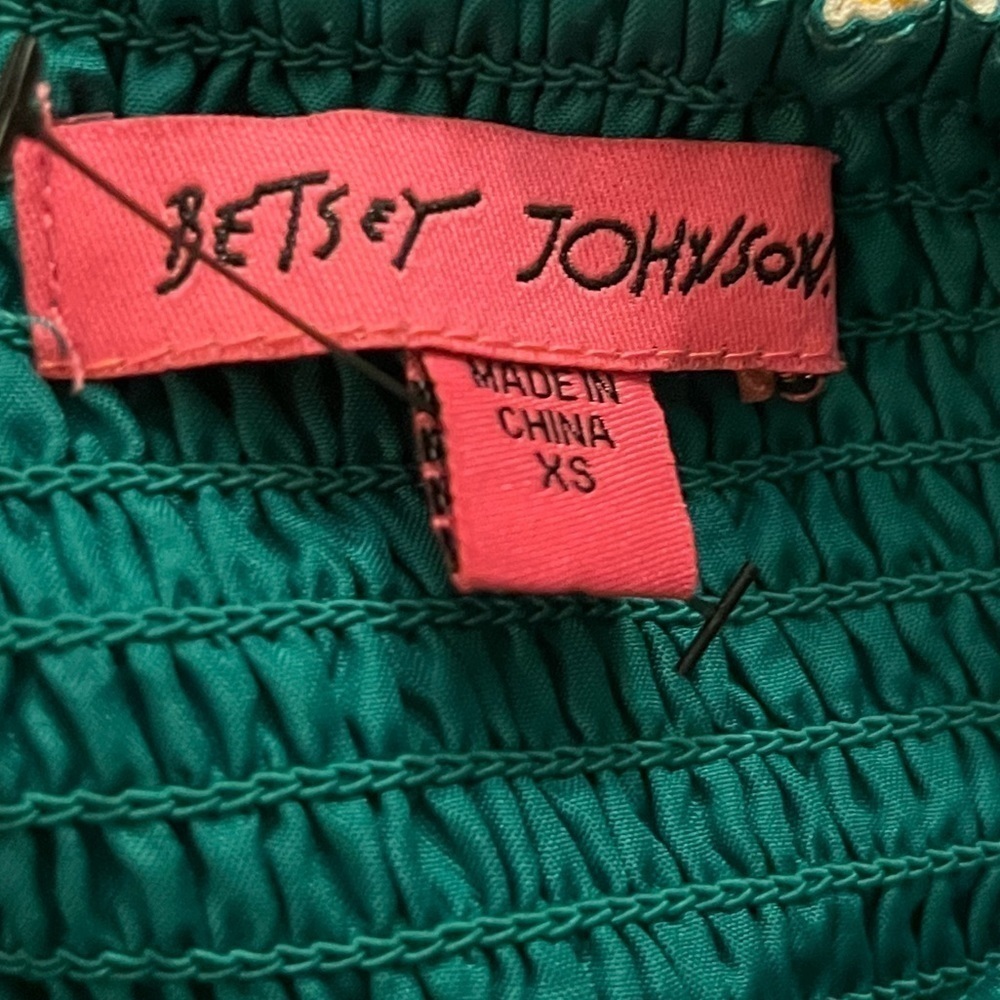 BETSEY JOHNSON Smocked Maxi Dress in Green Tropical Leaf Print Size X-Small - Picture 9 of 16